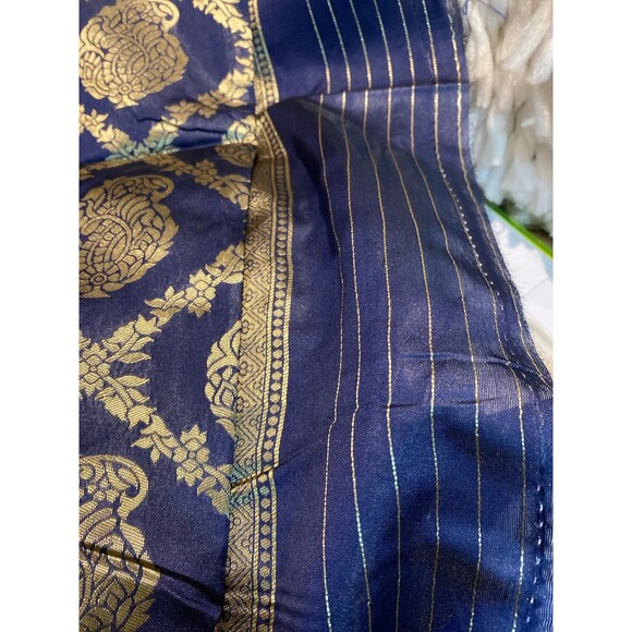 Women's Kanjivaram Pure Banarsi Silk Saree With Blouse Piece Golden Zari NWT - Picture 11 of 12